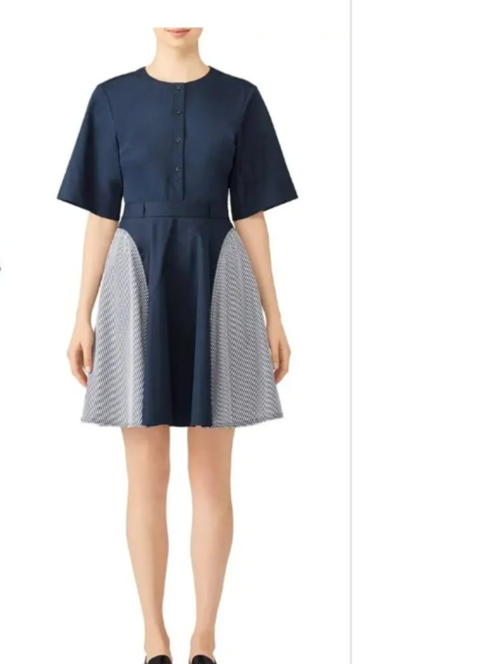 Jason Wu Grey Dress Stripe Sides Short Sleeve Mini A-Line Cotton Blue & White 6